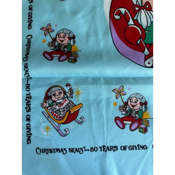 Vtg 80s American Lung Association ALA Christmas Seals SANTA Bandana Scarf Blue - Picture 5 of 9